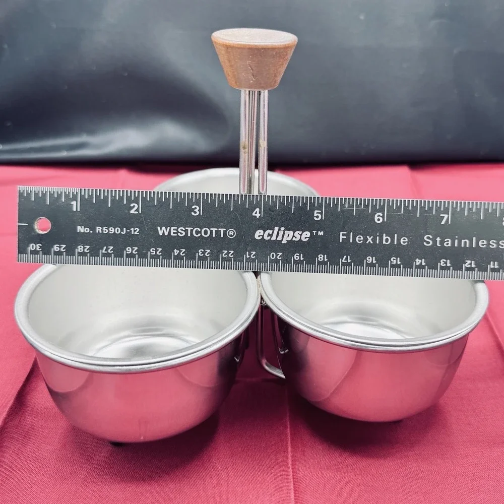 Vintage Stainless‎ Steel Condiment Caddy With Round Wood Handle MCM